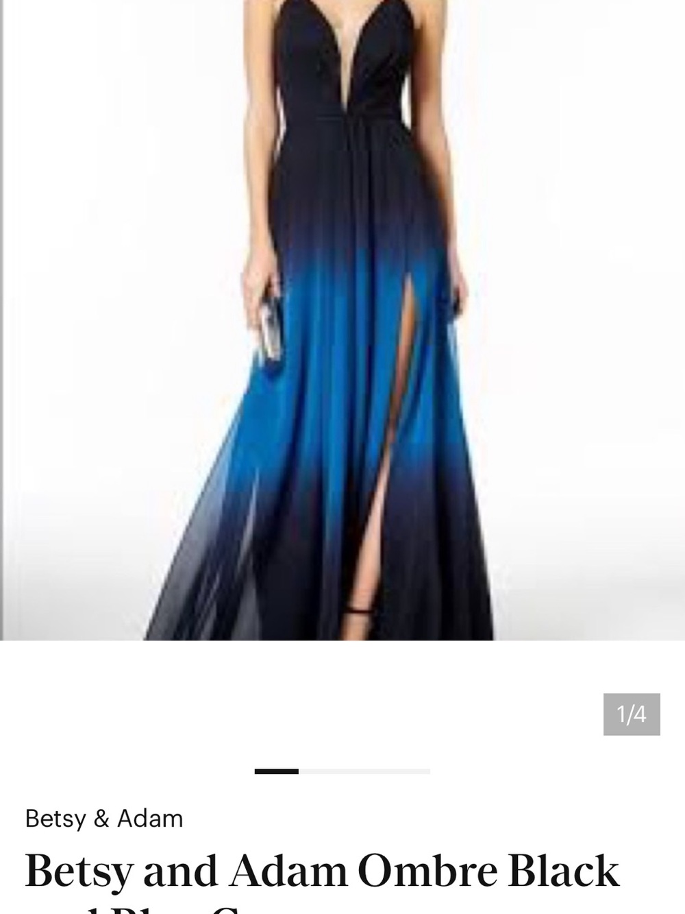 Betsy & Adam Black to Blue Ombre Lace-Up Backless Halter Gown  size 0